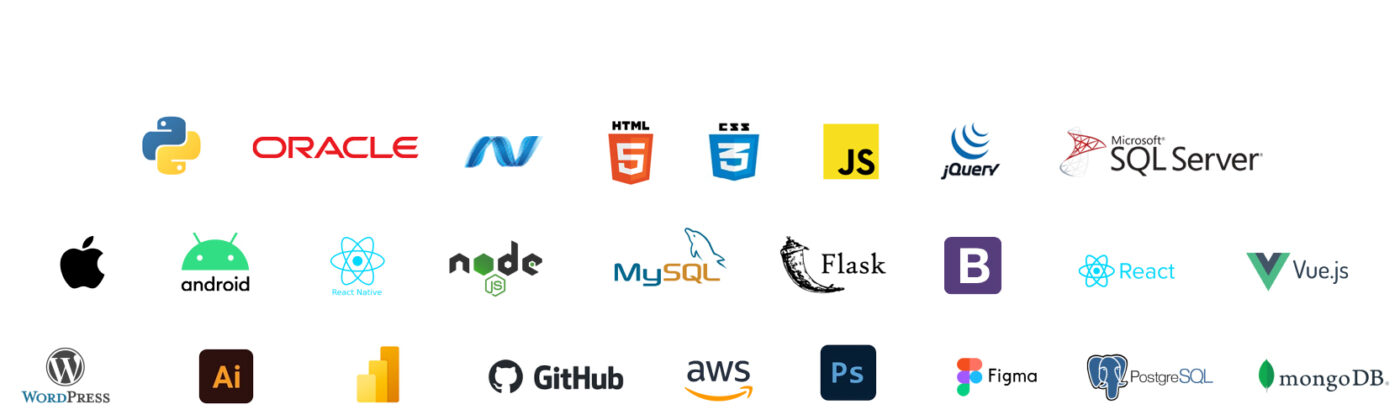 Softweb Technology Stack - Python, Oracle, ASP .NET, HTML5, CSS3, JavaScript, JQuery, VueJs, WordPress, AWS, MongoDB, GitHub