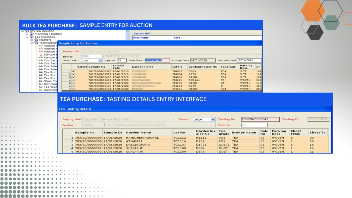 Bulk Tea Purchase: Entry for Auction. Tea Blender ERP Dashboard Screenshot